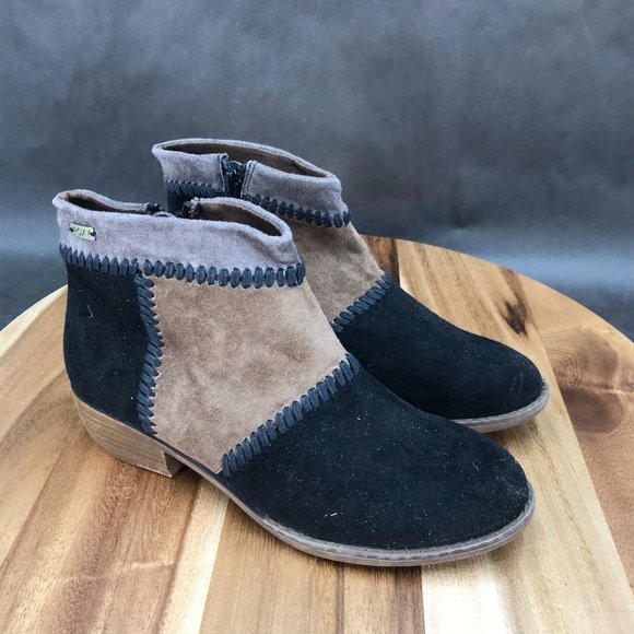 Roxy Shoes - Roxy Black Brown Patchwork Block Heel Zip Up Booties Ankle Boots Womens Size 6